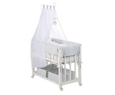 roba Beistellbett, Stubenbett 4 in 1, Wiesenglück, Babybett, Wiege & Kinderbank, Holz weiß inkl. kompletter Ausstattung & Baby Bettwäsche (80x80cm)