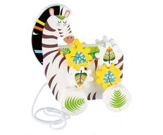 Bieco 23000078 Nachziehtier Zebra, lustiges Zebra aus Holz, Nachziehzebra mit herausnehmbaren Zahnrädern, Holzspielzeug zum hinterherziehen, Nachziehspielzeug für Kinder ab 18m+, weiß