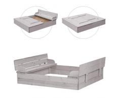 roba Sandkasten mit Deckel aufklappbar zu 2 Bänken, Massivholz, wetterfest, grau, 21,5x127x123,5cm