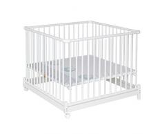 Geuther - Laufgitter Euro-Parc +, TÜV geprüft, höhenverstellbarer Laufstall, klappbar, gepolsterter Boden, Teppichrollen, 97 x 97 cm, weiß, Schaf