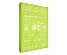 Little Helper BH1216-02G Feel Good Art Wandschmuck aus starker Leinwand im modernen typographischen Stil Sei Gücklich, 40 x 30 cm, lindgrün
