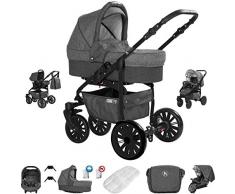 Friedrich Hugo Berlin | 3 in 1 Kombi Kinderwagen| Luftreifen | Farbe: Dark Grey and Grey Night
