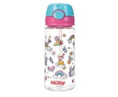 Nuby - Becher mit weichem Trinkhalm und Drückknopf aus Tritan- 530 ml- - 3 Jahre+, Rosa