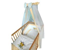 Cosing 332-029-02 Kinderbettwäsche Mit Nestchen Und Himmel Set Deluxe Baumwolle Gesteppt 4 Teiliges - Biene, gelb