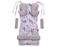 Universal Sitzauflage Kinderwagen & Buggys Sitzeinglage Kinderwagendecke 5tgl Gurtpolster + Spielbogen Kinderwagenset MINKY Baumwolle Medi Partners (Blument mit grauen Minky)