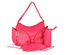 okiedog MONDO 28277 leichte geräumige Wickeltasche mit Schultergurt, viele Fächer, inkl. CLIPIX Kinderwagenhaken, Wickelunterlage, isolierter Flaschenhalter und Zubehörbeutel, Sakawa rot, ca. 49 x 32 x 19 cm