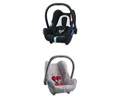 Maxi-Cosi CabrioFix Babyschale Gruppe 0 Plus, Auto-Kindersitz, 0-13 kg Baby-Autositz, black grid + Sommerbezug für Babyschale CabrioFix, Citi und Citi SPS, cool grey