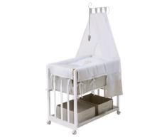roba Beistellbett, Stubenbett 4 in 1, Heartbreaker, Babybett, Wiege & Kinderbank, Holz weiß inkl. kompletter Ausstattung & Baby Bettwäsche (80x80cm)