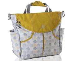 okiedog SUMO 39061 flexible Wickeltasche mit Henkel, Schultergurt, Rucksack, Kinderwagenhaken, Wickelunterlage, isol. Flaschenhalter und Zubehörbeutel, DotDotDot grau gold, ca. 47 x 40 x 14 cm