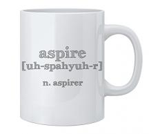 Feel Good Art Hochglanz Keramik Tasse in Modernes typographisches Design (grau Töne, Aspire)