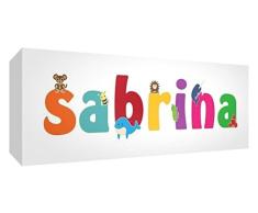 Little Helper Panel Dekoration Baby/Taufe Geschenk-Idee, Motiv Zeichnung personalisiert mit Namen für Mädchen Sabrina 5 x 21 x 2 cm bunt