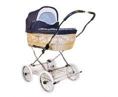 Eichhorn SEN-WN-K041-RF-EVA Weidenkorbkinderwagen mit Lederriemengestell Korb Weide Natur, EVA-Rad, Stoff marineblau
