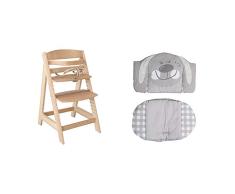 Roba Treppenhochstuhl Sit Up III, mitwachsender Hochstuhl vom Babyhochstuhl bis zum Jugendstuhl, Holz, naturfarben + Sitzverkleinerer, Hochstuhleinlage Hase, 2-teiliges Sitzkissen für roba Sit Up