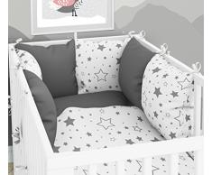 3-teiliges Set: Babybett-Wäsche 90 x 120 cm mit Spannbettlaken und Kissen-Nestchen - sechs Kissen samt Bezügen für das Babybett 60 x 120 cm