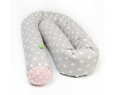 LULANDO Nestchenschlange Bettschlange Schlange Bettrolle 190 cm für Gitterbett, Wiege oder Stubenwagen. Mit vielen kinderfreundlichen Motiven. Standard 100 von Öko Tex. Farbe: Minky Pink / Grey