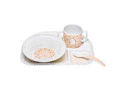 LÄSSIG Kindergeschirr Set mit Schüssel Tasse Löffel Teller rutschfest Melamin/Dish Set Little Spookies peach