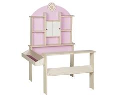 roba 480022 Kaufladen, Kinder Kaufmannsladen, Holz, Verkaufsstand mit Seitentheke, Uhr, Rückwand und weißen Schiebetüren, Natur/Rosa