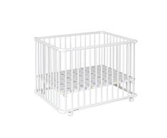 Geuther - Laufgitter Belami +, TÜV geprüft, höhenverstellbarer Laufstall, zerlegbar, gepolsterter Boden, Teppichrollen, klein, 76 x 97 cm, weiß, Sterne