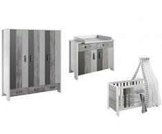 Schardt Kinderzimmer Woody Grey bestehend aus Kombi-Kinderbett, Umbauseiten, Wickelkommode, 3-türiger Kleiderschrank