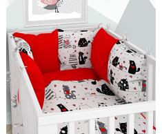 3-teiliges Set: Babybett-Wäsche 100x135 cm mit Spannbettlaken und Kissen-Nestchen - sechs Kissen samt Bezügen für das Babybett 70x140 cm