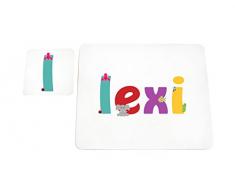 Feel Good Art Hochglanz Tisch-Sets und Untersetzer für Babys und Kleinkinder niedliche Illustrationen und Girl s personalisiert mit Name (lhv-lexi)