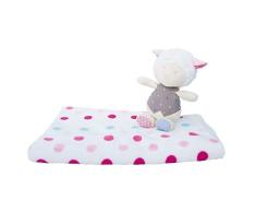 Bieco 04004113 Baby Kuschel Set mit Schmusedecke und Plüschschaf, Schmuseset mit weißer Kuscheldecke mit rosa Punkten und Kuscheltier Schaf für Babys ab 3m+, rosa