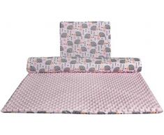 Babydecke Krabbeldecke mit Kissen 100% Baumwolle MINKY Kinderdecke groß zweiseitig 75x100 + 35x30cm multifunktional für Bett Kinderwagen Medi Partners (graue Igel mit hellrosa Minky)
