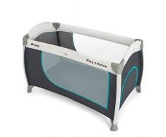 Hauck Play‘n Relax Reisebett, 4-teilig, 120 x 66 cm, ab Geburt bis 15 kg, inkl. Rollen, Matratze, Tragetasche, Schlupf (faltbar, tragbar, leicht und kippsicher), hearts (grau)