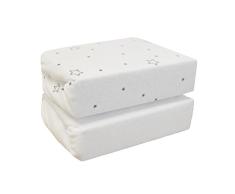 Cuddles Collection Bettlaken für Babybett, Jersey Spannbetttuch, grau Sterne auf weiß, 2 Stück