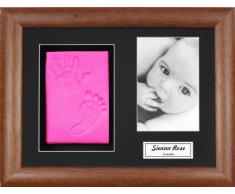 Anika-Baby BabyRice Bilderrahmen, aus dunklem Holz, mit weicher, rosa Tonmasse für Hand- und Fußabdruck