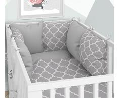 3-teiliges Set: Babybett-Wäsche 100x135 cm mit Spannbettlaken und Kissen-Nestchen - sechs Kissen samt Bezügen für das Babybett 70x140 cm