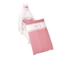 roba Kinder-Bettgarnitur 4-tlg, Babybett-Ausstattung Sunny Day rot kariert, Bettset 4-teilig: Bettwäsche 100x135 (Decke & Kissen), Nestchen, Himmel