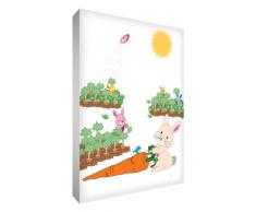 Little Helper BUN1216-12G Feel Good Art Wandschmuck aus starker Leinwand im modernen illustrativen Stil - Herr Hoppelhase in seinem Garten, 40 x 30 cm