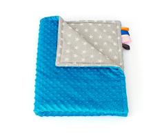 1buy3 MINKY Babydecke gefüttert |Plüschdecke |Krabbeldecke |Kuscheldecke 75 x 100 cm (Türkis + Sterne)