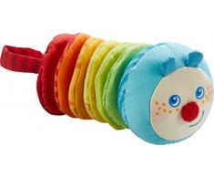 HABA 303192 - Ratterfigur Raupe Mina | Baby-Spielzeug aus der Serie Raupe Mina | Buntes Spielzeug aus Stoff mit Rattermotor | Ab 6 Monaten