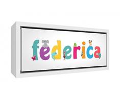 Little Helper Kunstdruck auf gerahmter Leinwand Holz weiß, Position personalisierbar mit Namen Mädchen Federica 19 x 46 x 3 cm mehrfarbig