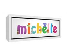 Little Helper Kunstdruck auf gerahmter Leinwand Holz weiß, Position personalisierbar mit Namen Mädchen Michelle 19 x 46 x 3 cm mehrfarbig