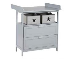 roba Wickelkommode Hamburg mit Wickelansatz, 2 Schubladen, 2 Canvas Boxen und Wandbefestigung, Wickeltisch mit Wickelaufsatz, als Kommode verwendbar, Wickelhöhe 92 cm