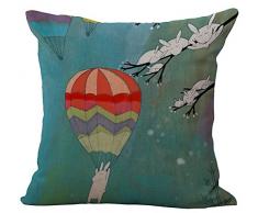 Kaninchen Kissenbezug, bedruckt Baumwolle Leinen Überwurf Kissen Fall Kissenbezug Form pillowslip Pullunder quadratisch Reißverschluss gemustert Kissenbezüge für Home Sofa Stuhl, Rabbit-Fire Balloon, Cover WITHOUT Pillow Insert