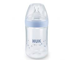 NUK Nature Sense Babyflasche, mit brustähnlichem Silikon-Trinksauger, BPA-frei, 260ml, 6-18 Monate, M (Milch), Blau (Boy), 1 Stück