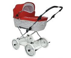 Eichhorn SEN-WW-K042-RFS-EVA Weidenkorbkinderwagen mit Lederriemengestell mit Schiebehöhenverstellung Korb Weide weiß, EVA-Rad, Stoff rot
