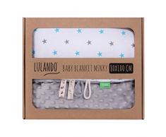 LULANDO Babydecke Kuscheldecke Krabbeldecke aus 100% Baumwolle (80x100 cm). Super weich und flauschig. Kuschelige Lieblingsdecke für Ihr Baby. Farbe: Grey - Blue/Grey Stars
