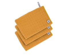 LÄSSIG Muslin Waschhandschuh Waschlappen Baumwolle 3er Set/Wash Glove mustard