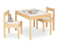 Pinolino Kindersitzgruppe Olaf, 3-teilig, aus Holz, 2 Stühle und 1 Tisch, für Kinder ab 2 Jahren, klar lackiert und Dekor Uni, weiß