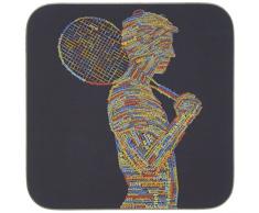 Feel Good Art Hochglanz Untersetzer in Modernes typographisches männlich Tennis Player Design (bunt auf schwarz Töne)