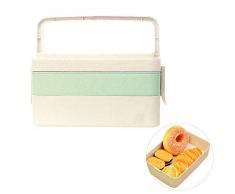 Local Makes A Comeback Lunchbox aus Weizenstroh, japanisches Essgeschirr, Mittagessen, Schichten, Sushi-Box, Grün, 3-lagig