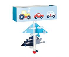 roba Kinder-Garderobe Rennfahrer aus Holz, blau lackiert und bedruckt, zur Beferstigung an der Wand, mit 9 Haken und 2 Fächern