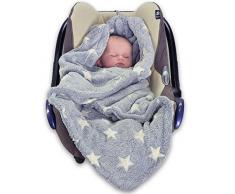 HOPPEDIZ Fleece-Decke für 3 & 5 Punkt-Gurtsysteme Einschlag-/Auto-/Krabbeldecke grau/creme mit Sternen