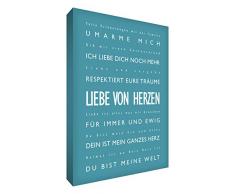 Little Helper LVDP1216-07G Feel Good Art Wandschmuck aus starker Leinwand im modernen typographischen Stil Liebe zu tiefst, 40 x 30 cm, petrol