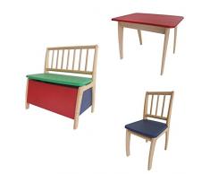 Geuther - Truhenbank passend zu Sitzgruppe Bambino, bunt + Tisch passend zu Sitzgruppe Bambino, bunt + Stuhl passend zu Sitzgruppe Bambino, natur-blau